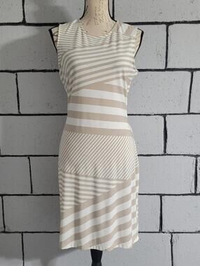 BUNDLE SALE!  CALVIN KLEIN Striped Tan & White Sleeveless Dress Sz M